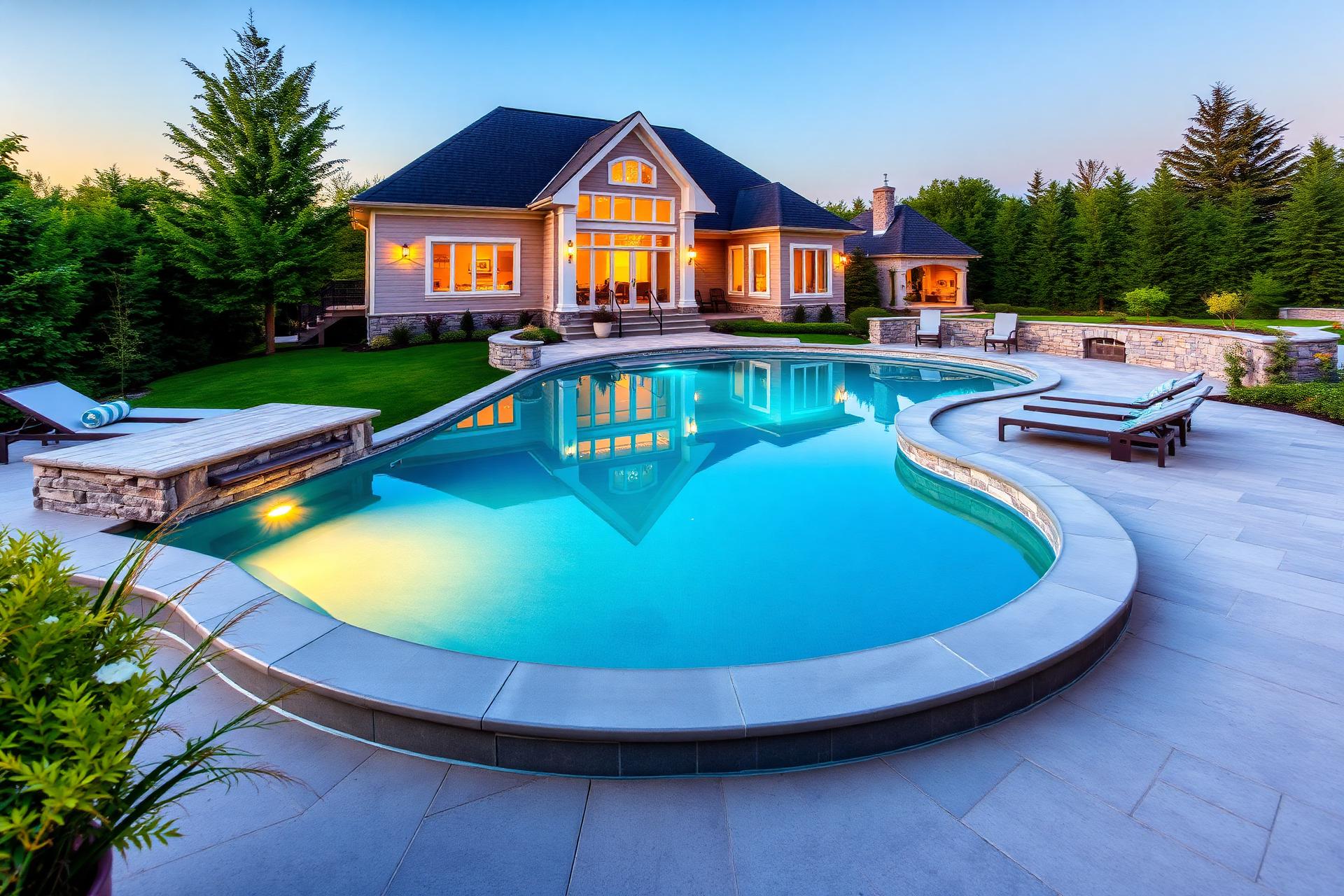 Piscine creusée de luxe dans une cour arrière au Québec